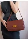 Mina Claret Red Soft Leather Design Lock Double Strap Womens Shoulder Bag