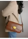 Mina Taba Yumuşak Deri Tasarım Kilit Çift Askılı Kadın Omuz Çantası
