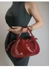 Mondale Claret Red Handle Drawstring Closure Womens Shoulder Bag