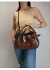 Mondale Brown Handle Drawstring Womens Shoulder Bag