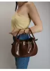 Mondale Brown Handle Drawstring Womens Shoulder Bag