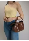 Mondale Brown Handle Drawstring Womens Shoulder Bag