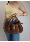 Mondale Brown Handle Drawstring Womens Shoulder Bag