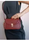 Ninda Claret Red Lockable Embossed Textured Womens Crossbody Bag