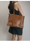 Norma Taba Cilt Dikiş Detaylı Çift Askılı Kadın Omuz Çantası
