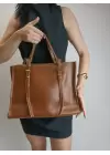 Norma Taba Cilt Dikiş Detaylı Çift Askılı Kadın Omuz Çantası