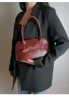 Princess Bordo Kırışık Cilt Baget Kadın Omuz Çantası
