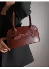 Princess Bordo Kırışık Cilt Baget Kadın Omuz Çantası