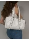 Rhea Beyaz Büzgü Model Bowling Kadın Omuz Çantası