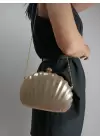 Rosalie Gold Sedefli Deniz Kabuğu Model Zincir Askılı Dokulu Clutch Abiye Portföy Çanta