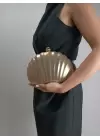 Rosalie Gold Sedefli Deniz Kabuğu Model Zincir Askılı Dokulu Clutch Abiye Portföy Çanta