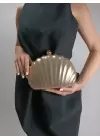 Rosalie Gold Sedefli Deniz Kabuğu Model Zincir Askılı Dokulu Clutch Abiye Portföy Çanta