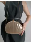 Rosalie Gold Sedefli Deniz Kabuğu Model Zincir Askılı Dokulu Clutch Abiye Portföy Çanta