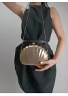 Rosalie Gold Sedefli Deniz Kabuğu Model Zincir Askılı Dokulu Clutch Abiye Portföy Çanta