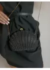 Rosalie Black Stoned Shell Model Chain Strap Textured Clutch Evening Dress Portfolio Bag