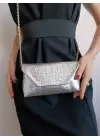 Suffle Silver Croco Pattern Womens Shoulder Bag with Chain Strap