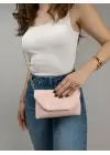 Suffle Pembe Zincir Askılı Kadın Omuz Çantası