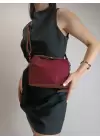 Toile Bordo Süet Nubuk Kilit Saplı Kadın El Kol Ve Omuz Çantası