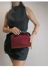 Toile Bordo Süet Nubuk Kilit Saplı Kadın El Kol Ve Omuz Çantası