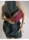 Toile Bordo Süet Nubuk Kilit Saplı Kadın El Kol Ve Omuz Çantası