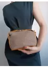 Toile Dark Mink-tan Straw Patterned Lock Handle Womens Handbag and Shoulder Bag