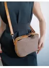 Toile Dark Mink-tan Straw Patterned Lock Handle Womens Handbag and Shoulder Bag
