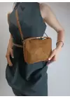 Toile Taba Nubuk Süet Kilit Saplı Kadın El Kol Ve Omuz Çantası