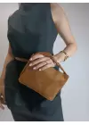 Toile Taba Nubuk Süet Kilit Saplı Kadın El Kol Ve Omuz Çantası