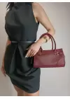 Waletta Bordo Cilt Çift Kemer Detaylı Kadın El Ve Omuz Çantası