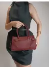 Waletta Bordo Cilt Çift Kemer Detaylı Kadın El Ve Omuz Çantası