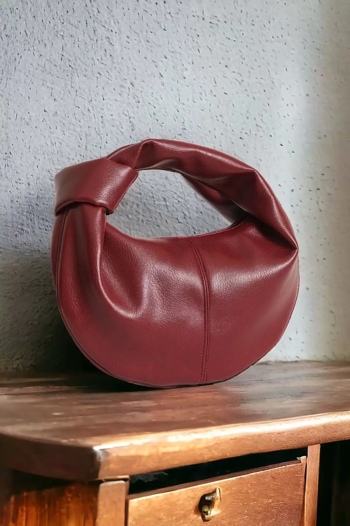 Helen Düğümlü Bordo Cilt Trend Kadın Mini Bowl Bag