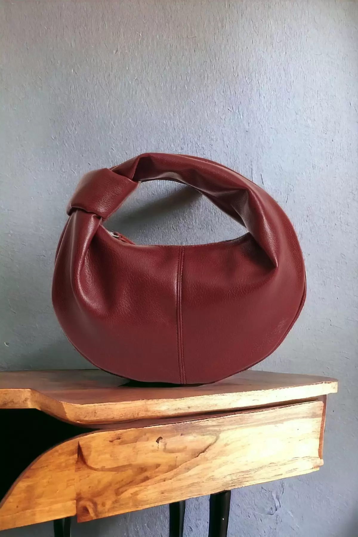 Helen Düğümlü Bordo Cilt Trend Kadın Mini Bowl Bag