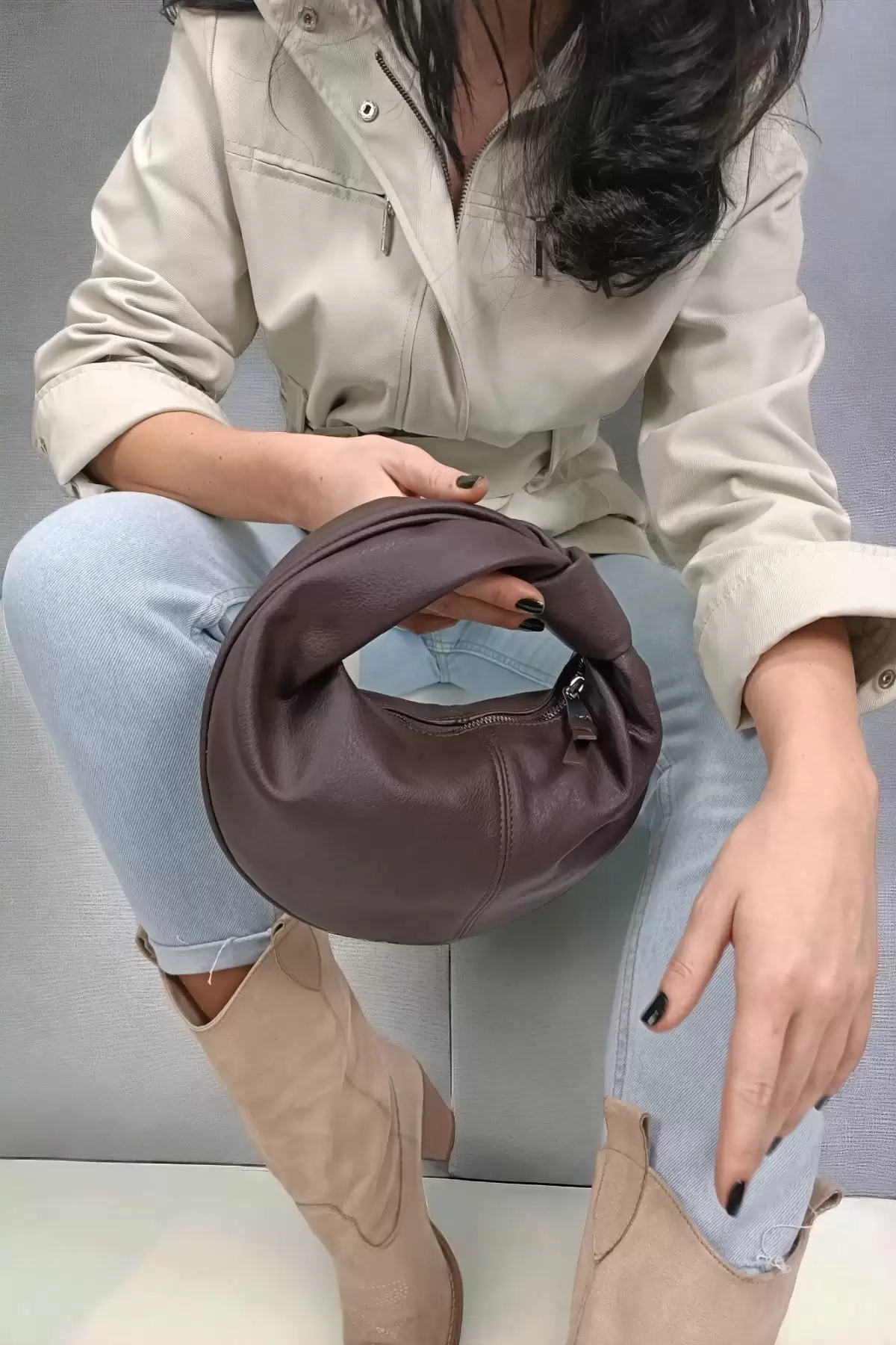 Helen Düğümlü Acı Kahve Trend Mini Kadın Bowl Bag