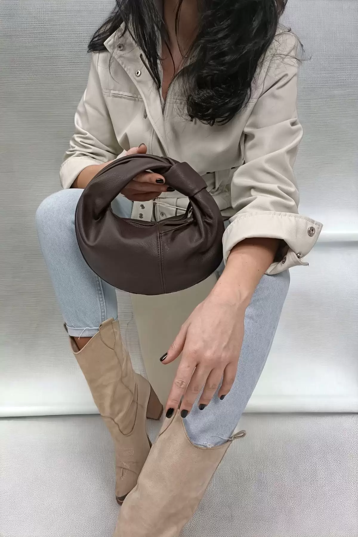 Helen Düğümlü Acı Kahve Trend Mini Kadın Bowl Bag