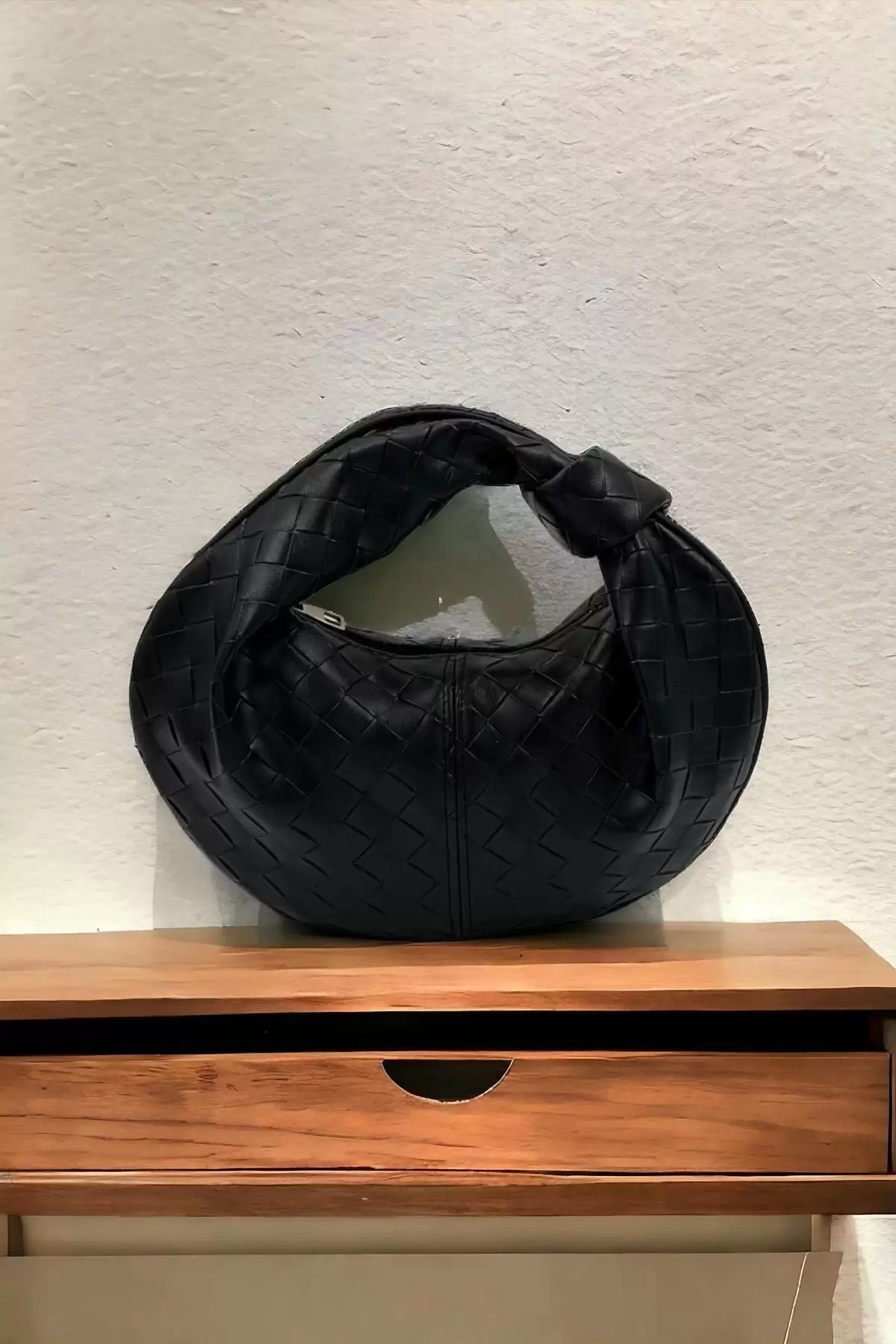 Helen Düğümlü Siyah Örgü Desen Trend Mini Kadın Bowl Bag