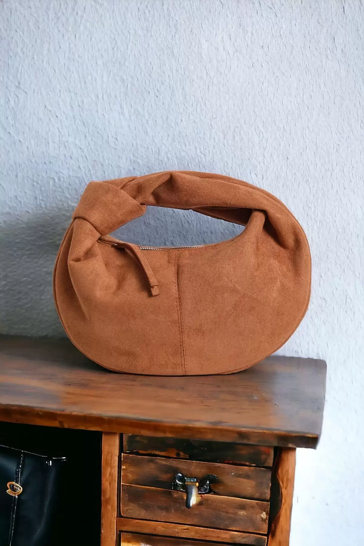 Helen Düğümlü Taba Süet Trend Mini Kadın Bowl Bag