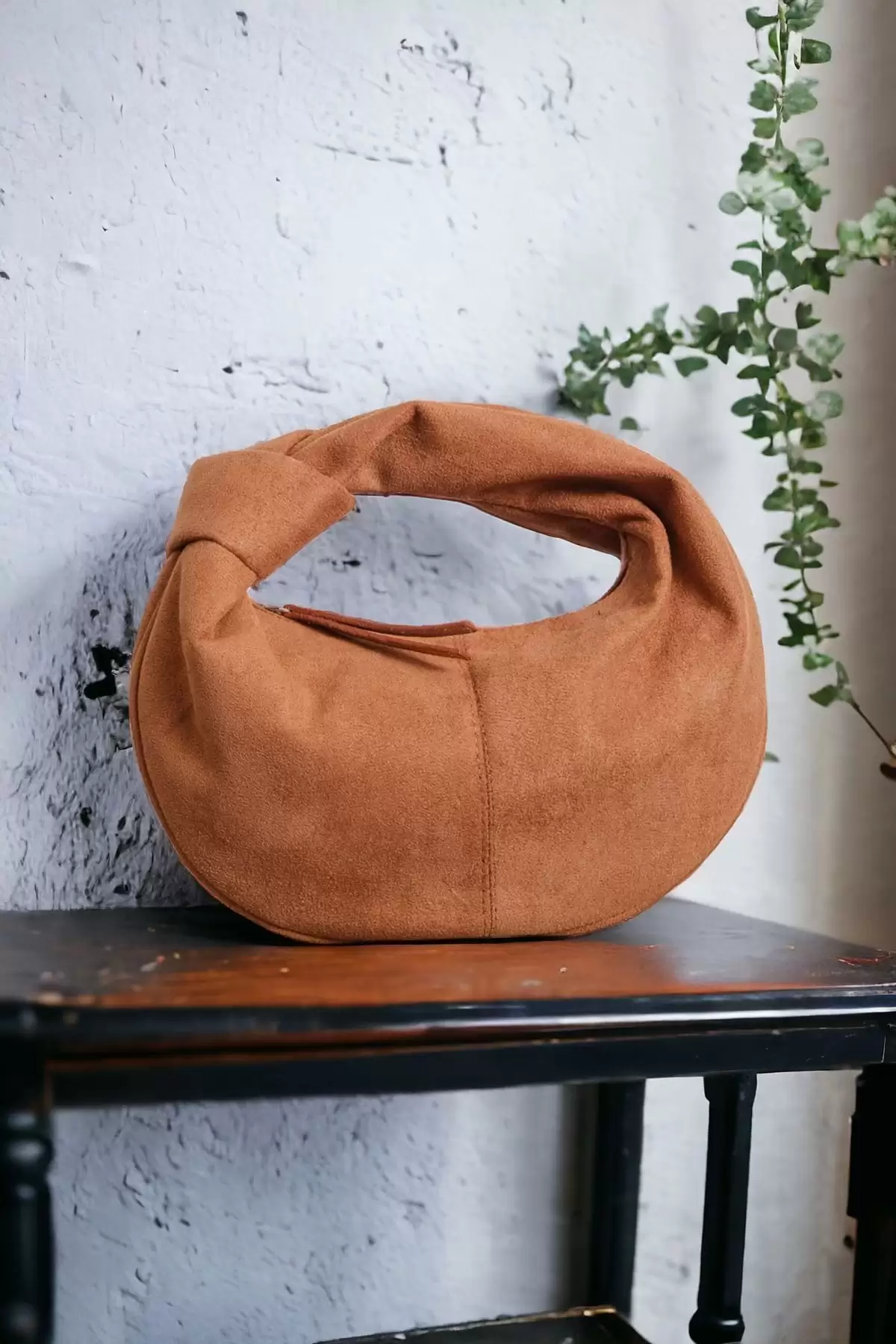 Helen Düğümlü Taba Süet Trend Mini Kadın Bowl Bag