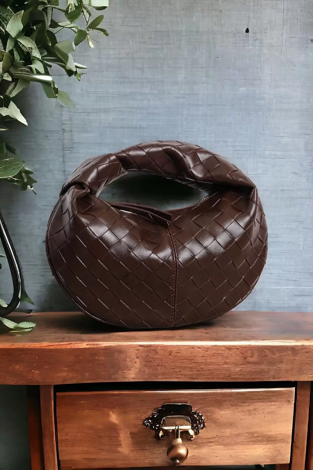 Helen Düğümlü Acı Kahve Örgü Desen Trend Mini Kadın Bowl Bag