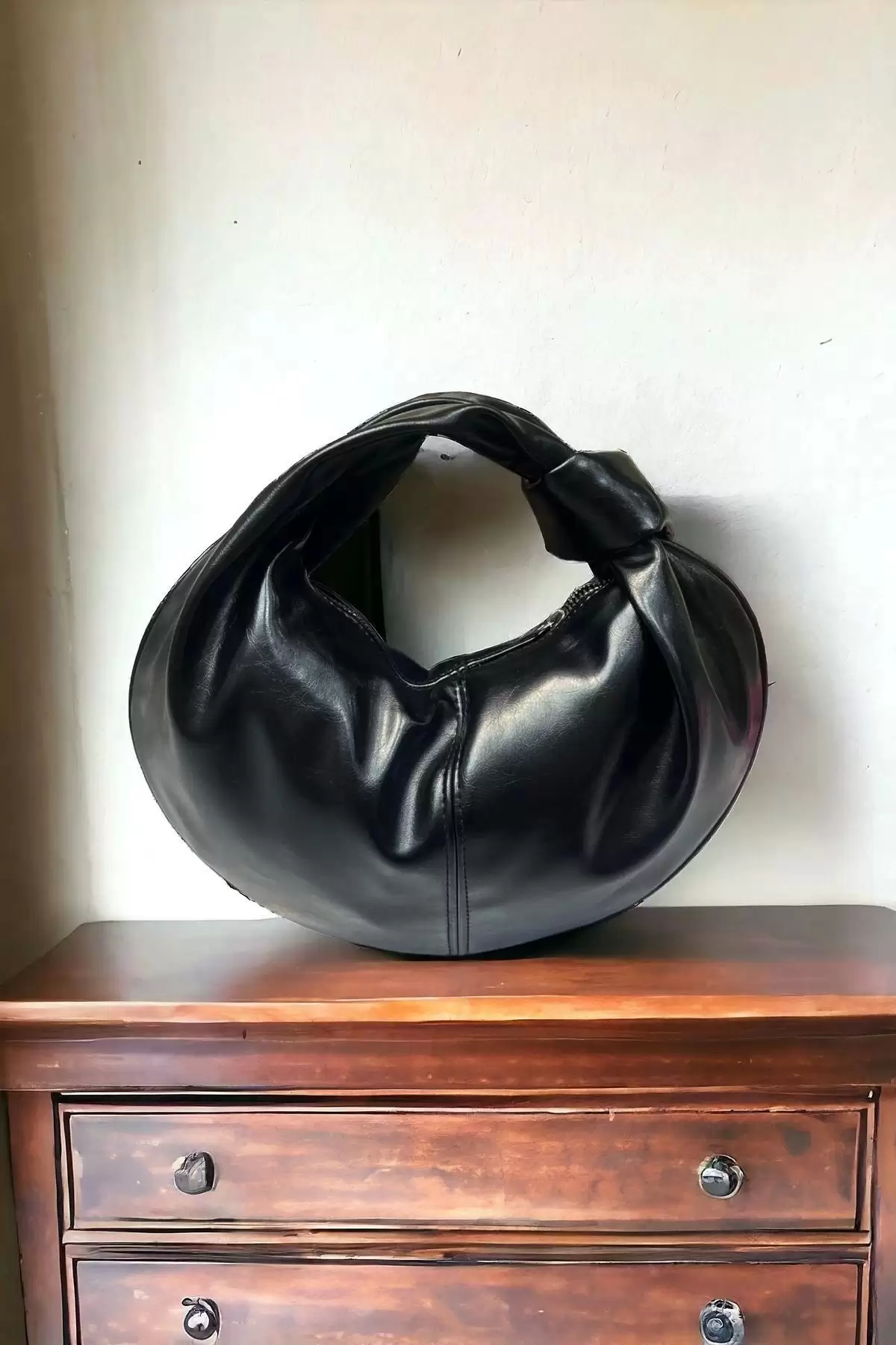 Helen Düğümlü Siyah Rugan Trend Mini Bowl Bag