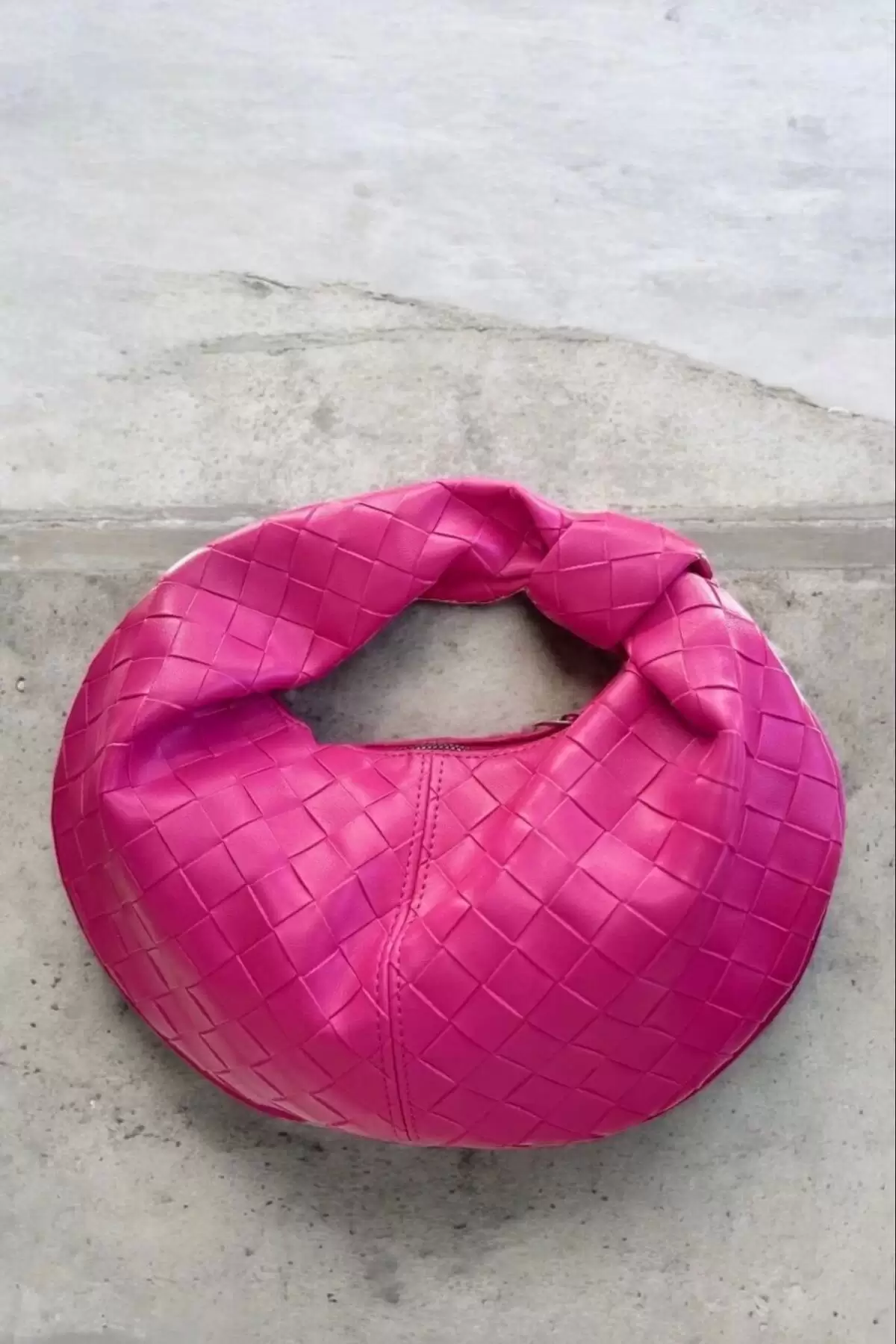 Helen Düğümlü Fuşya Örgü Desen Trend Mini Bowl Bag