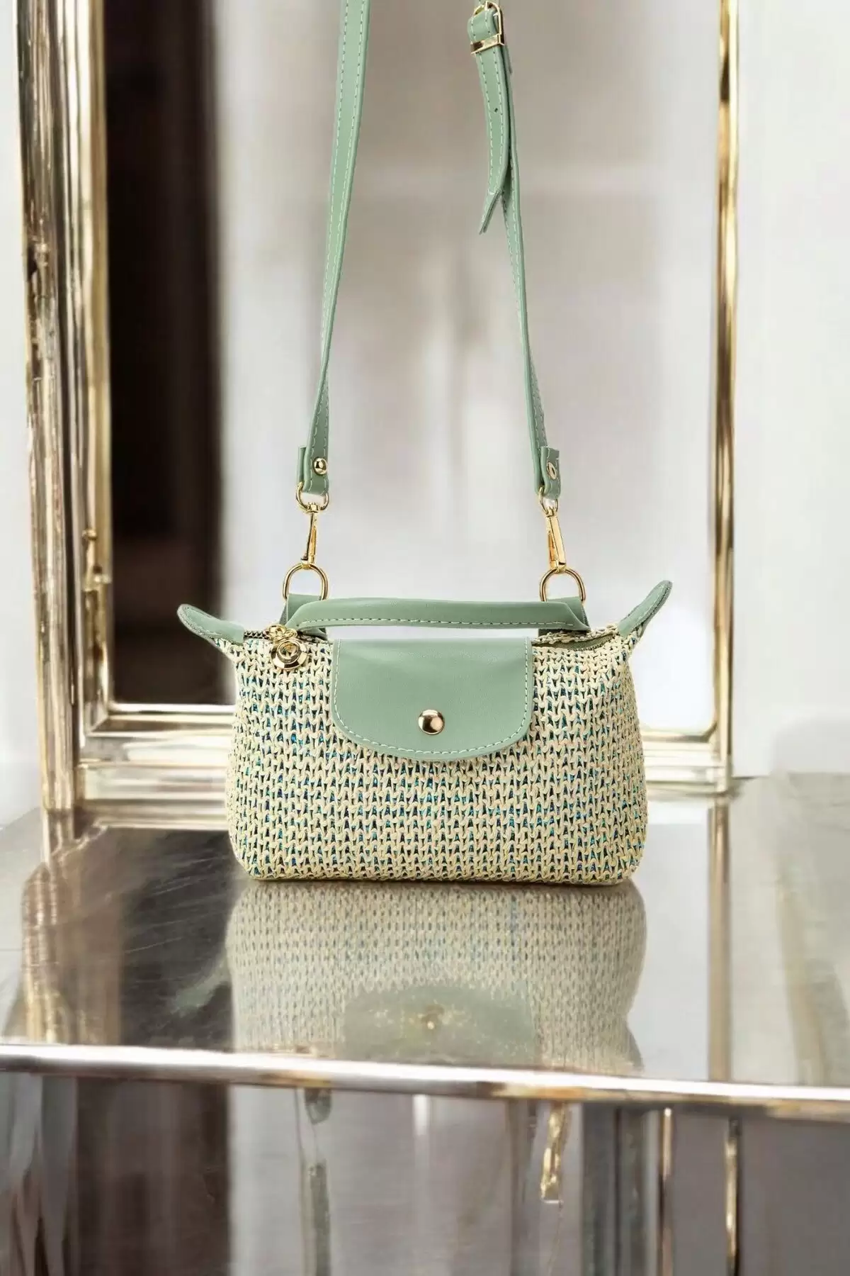 Laurel Mint Yeşili El Örgü Kadın Mini Bag