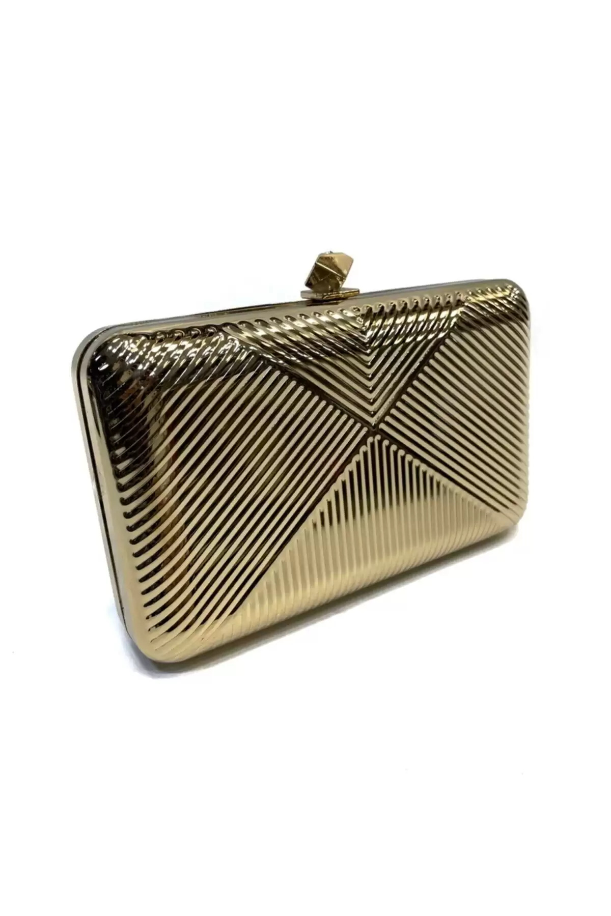 Ninette Gold Çizgi Desen Zincir Askılı Clutch Abiye Portföy Çanta