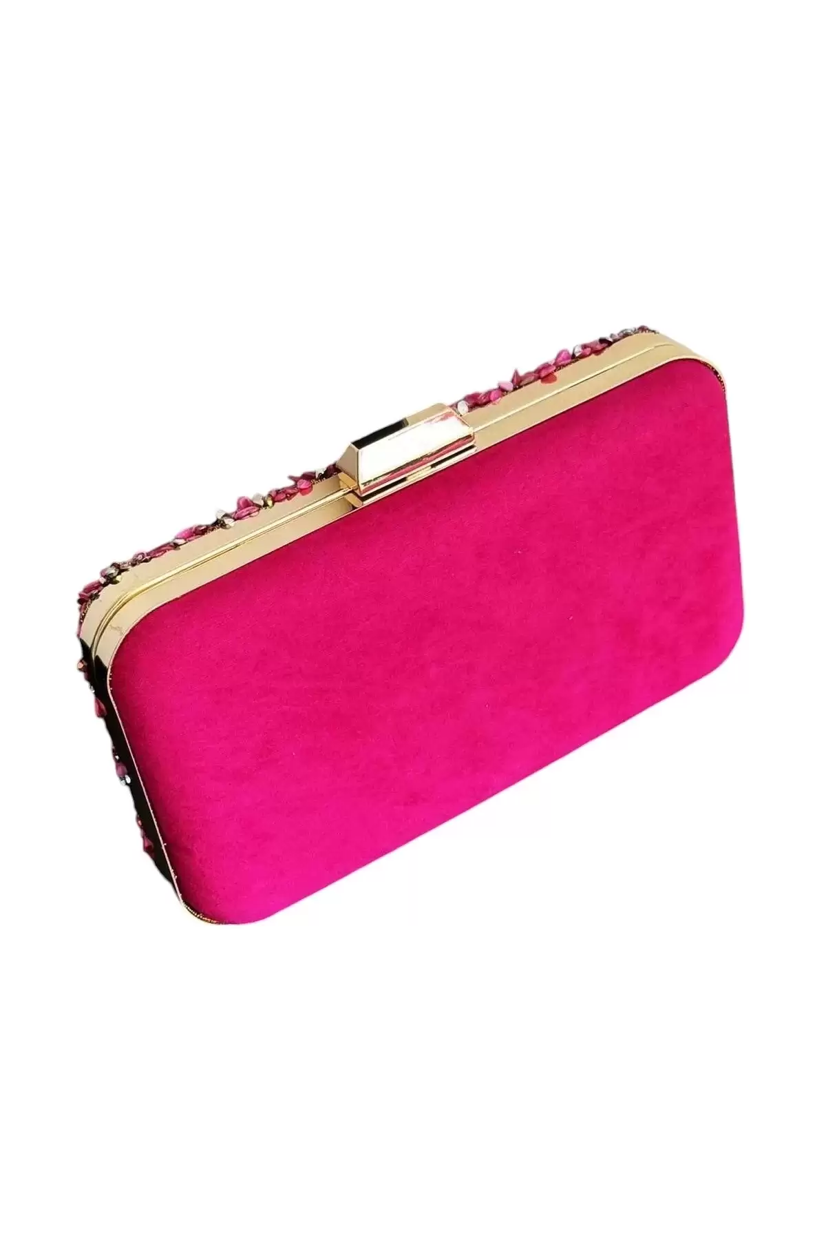 Marion Pembe Doğal Taşlı Zincir Askılı Zincir Askılı Clutch Abiye Portföy Çanta