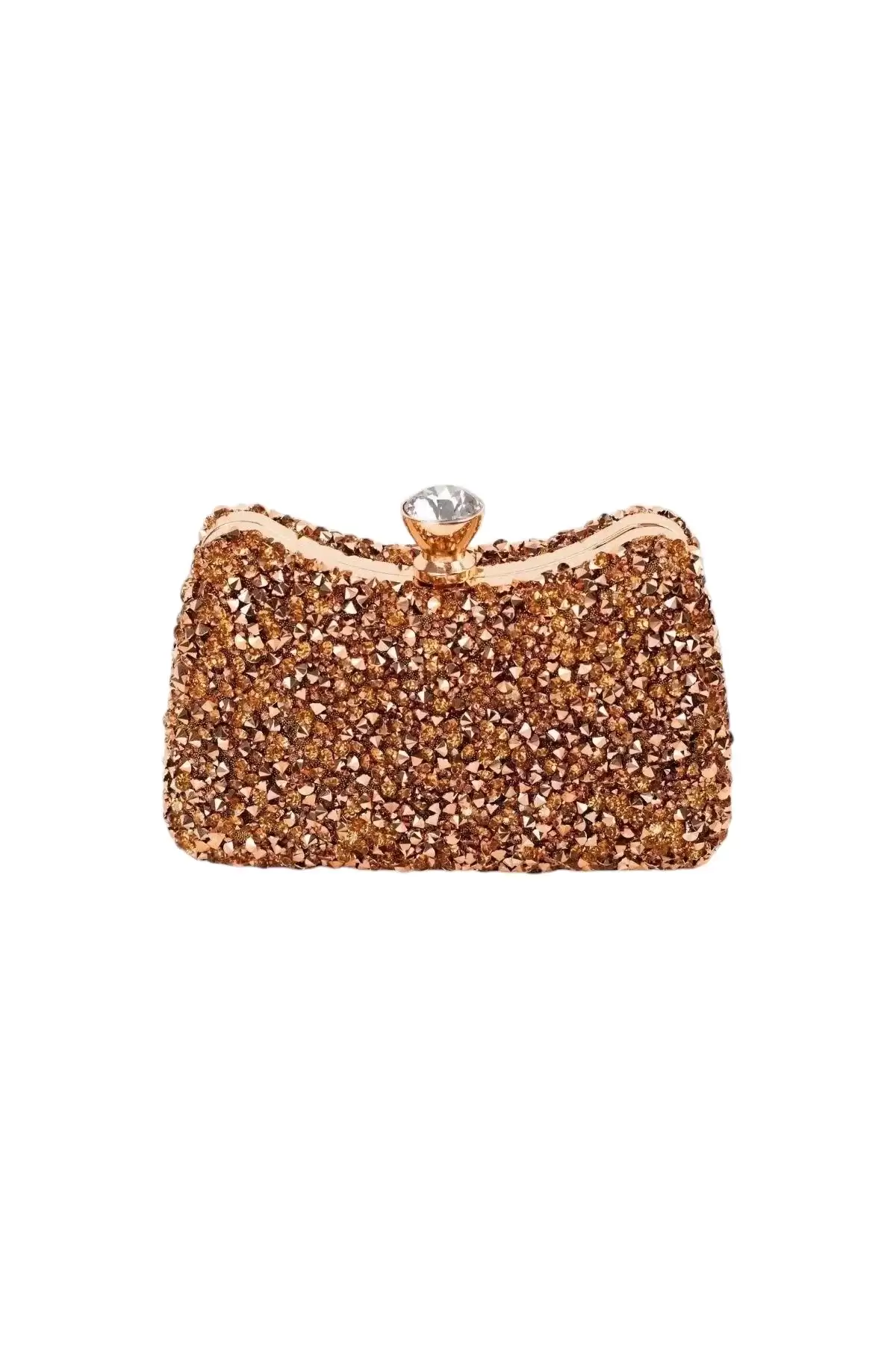 Belinda Bronz Kristal Taş Kapama Clutch Abiye Portföy Çanta