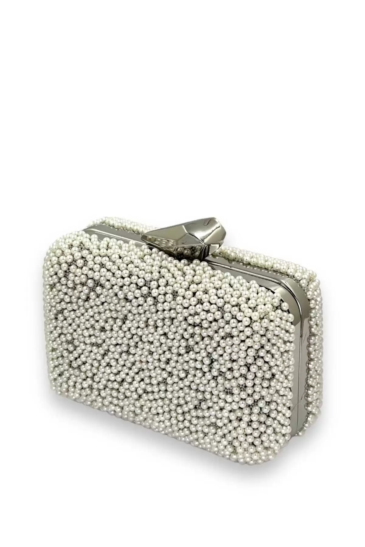 Juliet Beyaz Boncuklu Clutch Abiye Portföy Çanta