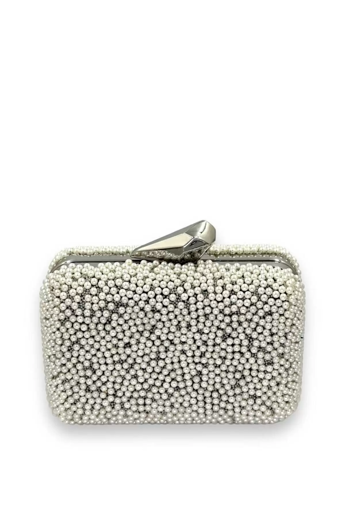 Juliet Beyaz Boncuklu Clutch Abiye Portföy Çanta