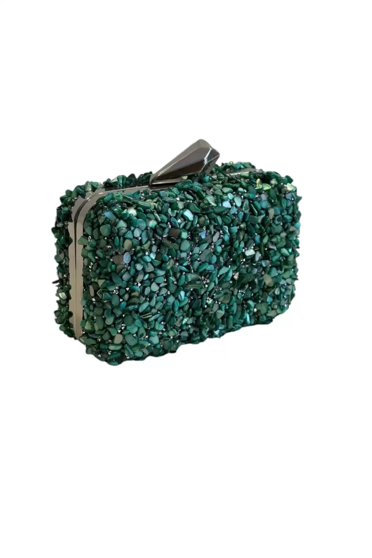 Juliet Yeşil Doğal Taşlı Clutch Abiye Portföy Çanta