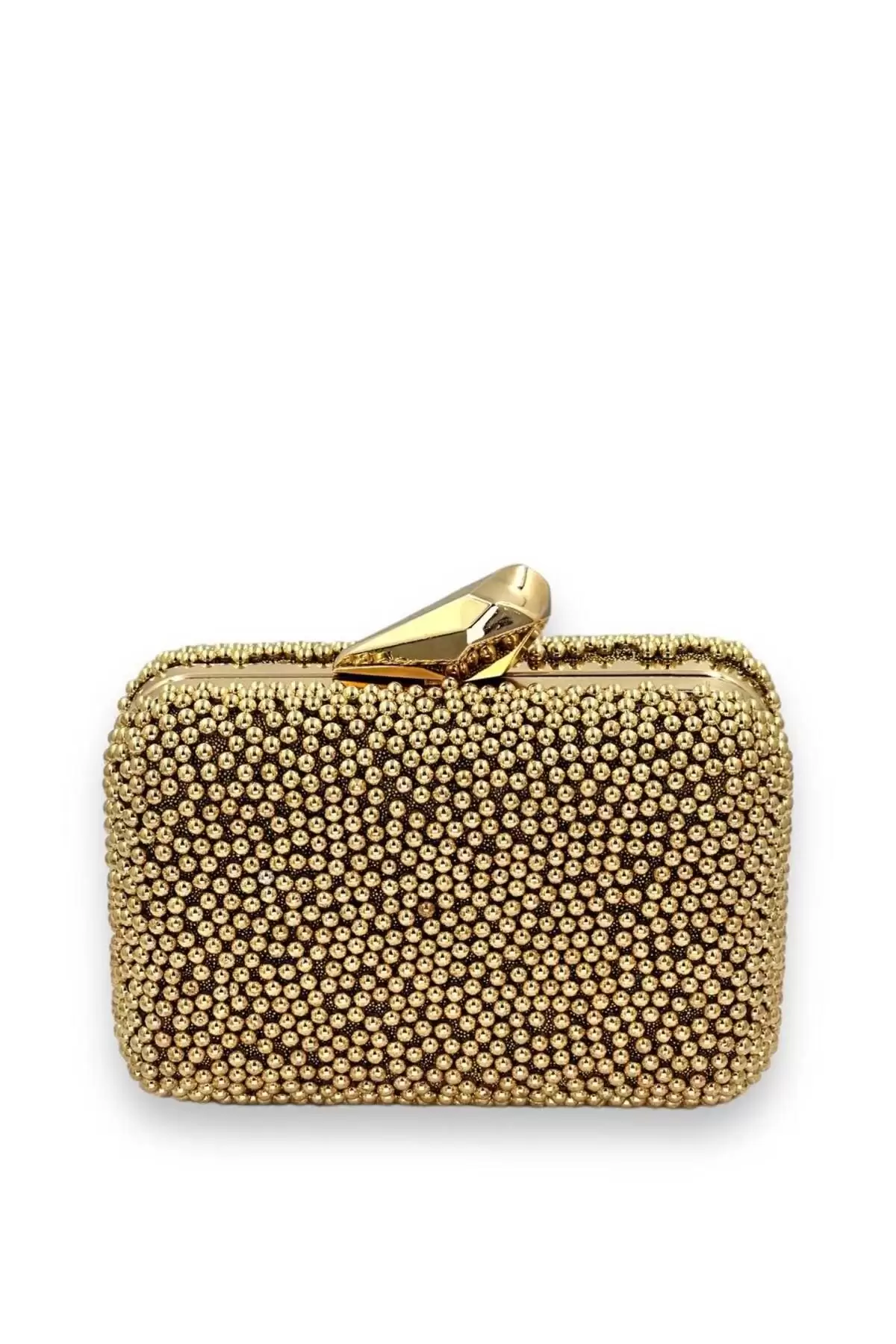 Juliet Gold Boncuklu Clutch Abiye Portföy Çanta