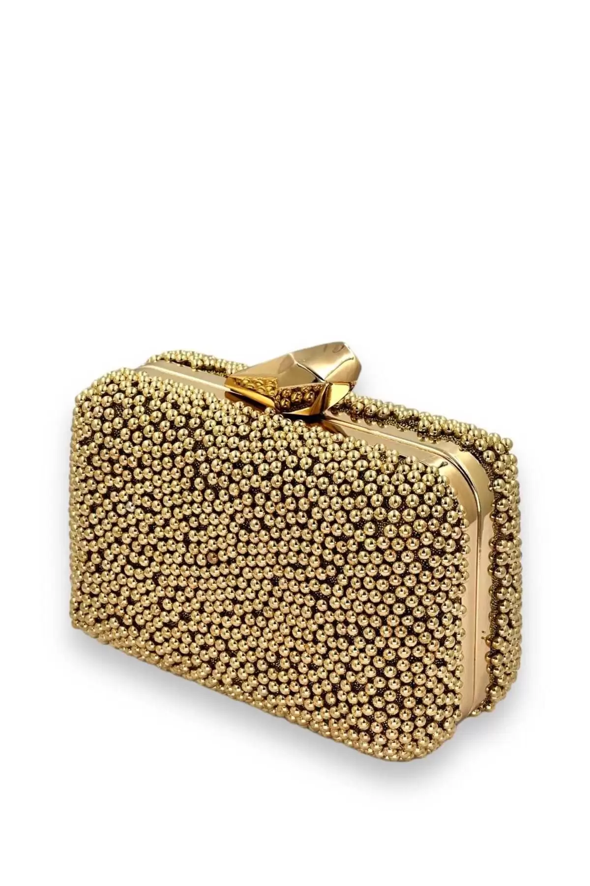 Juliet Gold Boncuklu Clutch Abiye Portföy Çanta