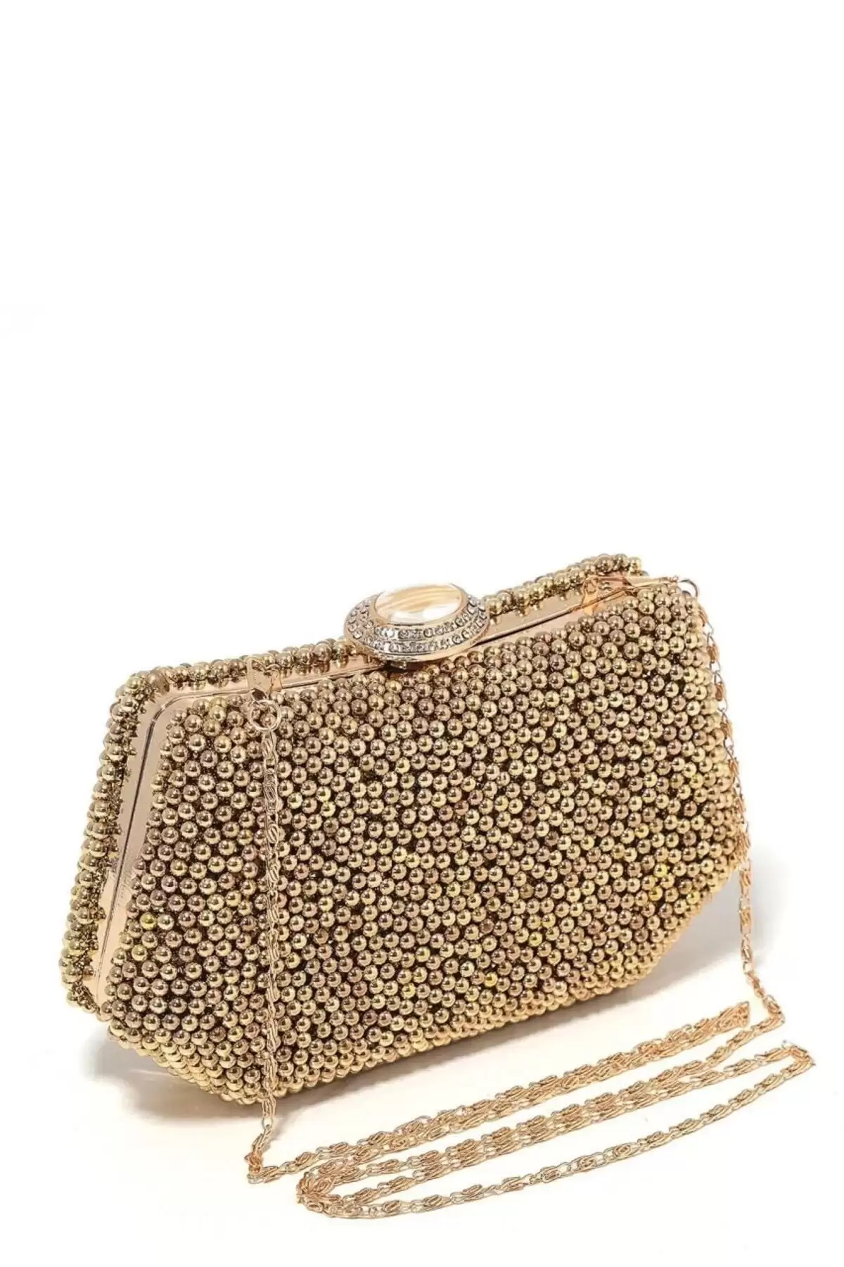 Elida Gold İncili Yüzük Kapamalı Clutch Abiye Portföy Çanta